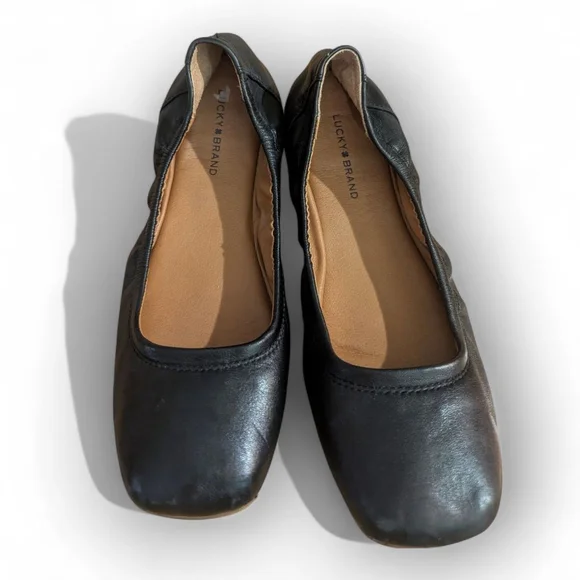 Lucky Brand Ballet Flats Black Leather Square toe 7.5 - Picture 4 of 11